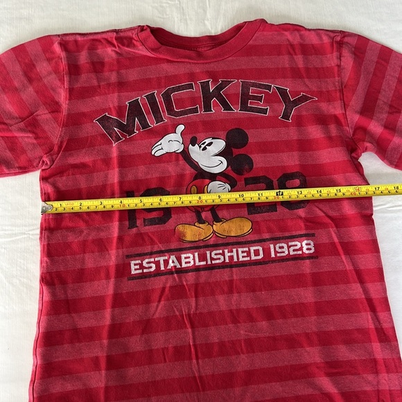 DISNEY Mickey Mouse Graphic Kids Red Striped Crew Neck Short Sleeve L 10/12 - Picture 7 of 9